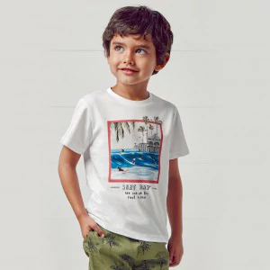 Тениска с къс ръкав surf day в бяло за момче Майорал       