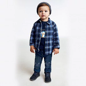 Панталон denim regular с подплата и връзки за бебе момче Майорал