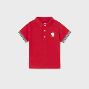 Поло тениска с къс ръкав ситопечат за бебе момче Майорал в червено