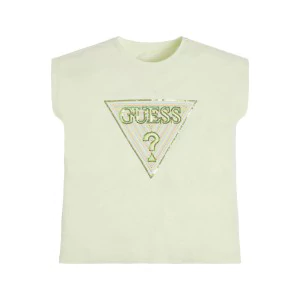 Тениска с къс ръкав в бледо зелено за момиче с пайети Guess