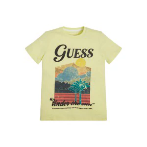 Тениска с къс ръкав в цвят лайм за момче с цветна щампа Guess