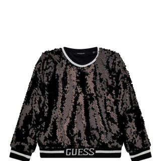Блуза с дълъг ръкав покрита с пайети в черно Guess