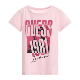 Тениска с къс ръкав в бледо розово за момиче Guess с камъни