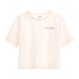 Къса тениска за момиче в бежово с контрастно лого Guess