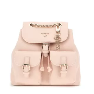 Кожена раница с джобове в бледо розово със златисто лого Guess