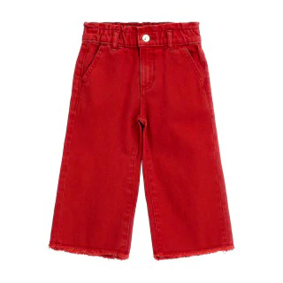 Широк деним панталон за момиче в червено Guess