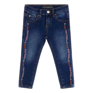 Дънки skinny fit за момиче с цветни бродирани надписи Guess