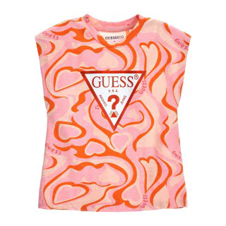 Многоцветна къса тениска за момиче с контрастно лого Guess