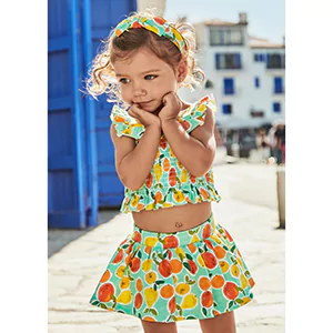 Комплект пола total look аква с плодове, с потник и лента за глава за мини момиче Майорал