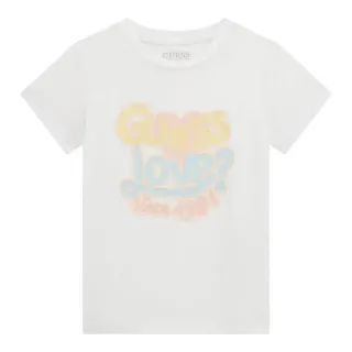Бяла тениска за мини момиче с цветен надпис Guess Love 