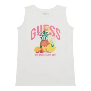 Бял потник за момиче с плодове и розов надпис Guess