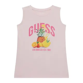 Бледо розов потник за момиче с плодове и розов надпис Guess