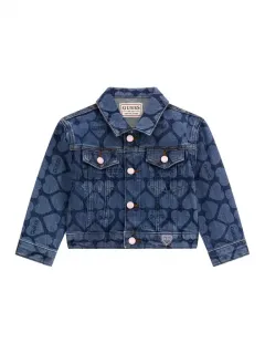 Деним яке памук за мини момиче със сърца и надписи Guess