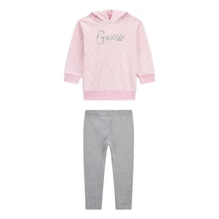 Розова спортна туника с качулка за мини момиче в комплект със сив клин Guess