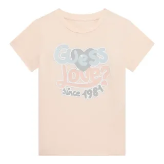 Бледо розова тениска за мини момиче с цветен надпис Guess Love 
