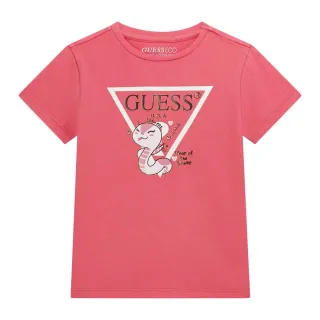 Коралова тениска за мини момиче с бяло лого и цветна апликация Guess