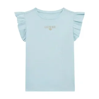 Бледо синя тениска за мини момиче с воали и златист надпис Guess