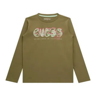 Блуза в жълто-зелен цвят с дълъг ръкав за момче с надпис Guess