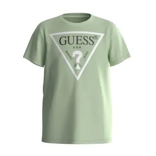 Бледо зелена тениска с къс ръкав за мини момче с бяло лого Guess