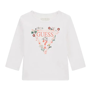 Бяла блуза за бебе момиче с цветя и животни Guess
