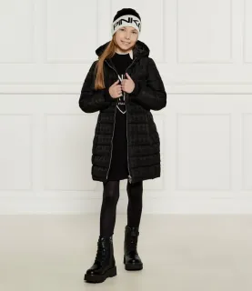 Дълго зимно яке в черно за момиче с ластици на ръкавите и качулка Guess