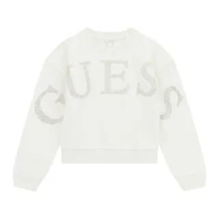 Плътна блуза за момиче в бял цвят с надпис Guess от кристали