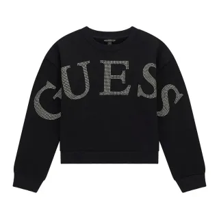 Плътна блуза за момиче в черен цвят с надпис Guess от кристали