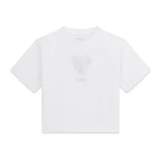 Къса бяла тениска за момиче със сърце от кристали Guess