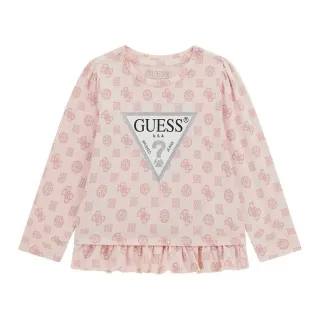 Розова блуза за мини момиче с лога и сребристо лого Guess