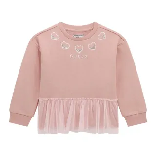 Плътна розова блуза за мини момиче със сърца с пайети и тюл Guess