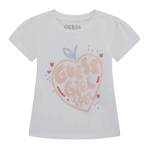 Бяла тениска с розов надпис Guess Girl за мини момиче