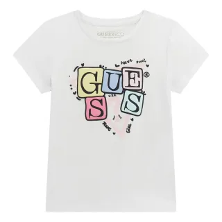 Бяла тениска за мини момиче с гумирани цветни букви Guess