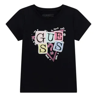 Черна тениска за мини момиче с гумирани цветни букви Guess
