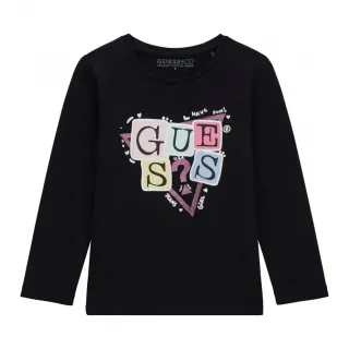 Черна блуза за мини момиче с гумирани цветни букви Guess
