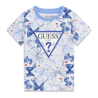 Тениска за мини момиче със сини панделки и синьо лого Guess