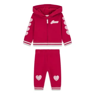 Спортен екип цвят череша за бебе момиче с розови детайли и надписи Guess