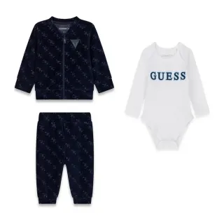 Бебешки тъмносин плюшен комплект от 3 части с боди Guess
