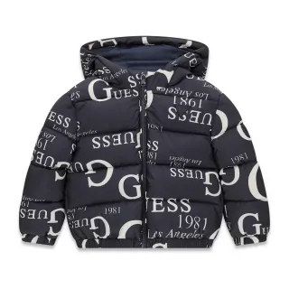 Детско Oversize яке с качулка и графични лога Guess в тъмносиньо