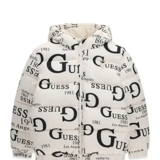 Детско Oversize кремаво зимно яке с графични лога Guess
