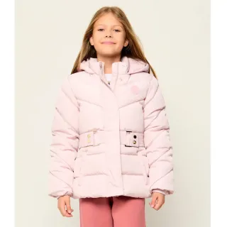 Детско зимно яке с колан и качулка Guess в розово