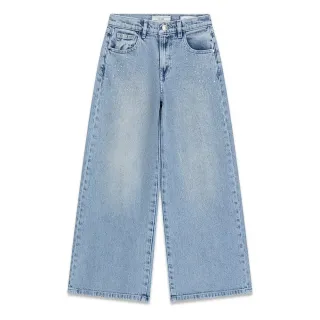 Детски деним дънки с широки крачоли и бляскави камъни Guess