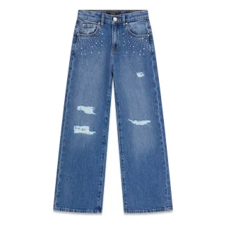 Детски дънки GUESS с камъни и накъсани детайли (Wide Leg)