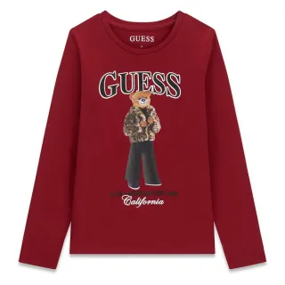 Детска блуза Guess в бордо с дълъг ръкав и мече в леопардово яке