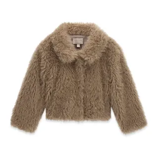 Детско палто от еко козина GUESS с ревери в топъл кафяво-бежов цвят