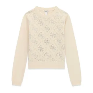 Фино плетена кремава блуза с кристални лога Guess