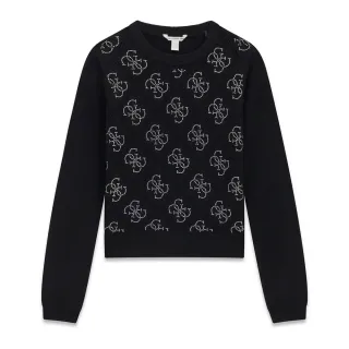 Фино плетена черна блуза с кристални лога Guess