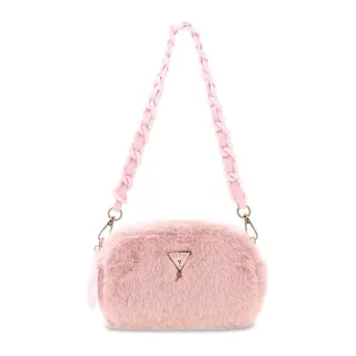 Пухкава розова чанта от еко пух с акцентна верижка Guess Girl
