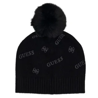 Детска черна зимна шапка с помпон и лога Guess