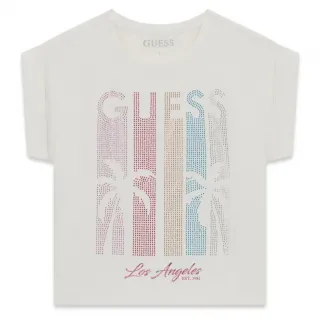 Тениска в бял цвят за момиче с цветни камъни Guess