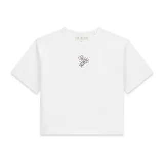 Бяла тениска за момиче с нежно цвете Guess